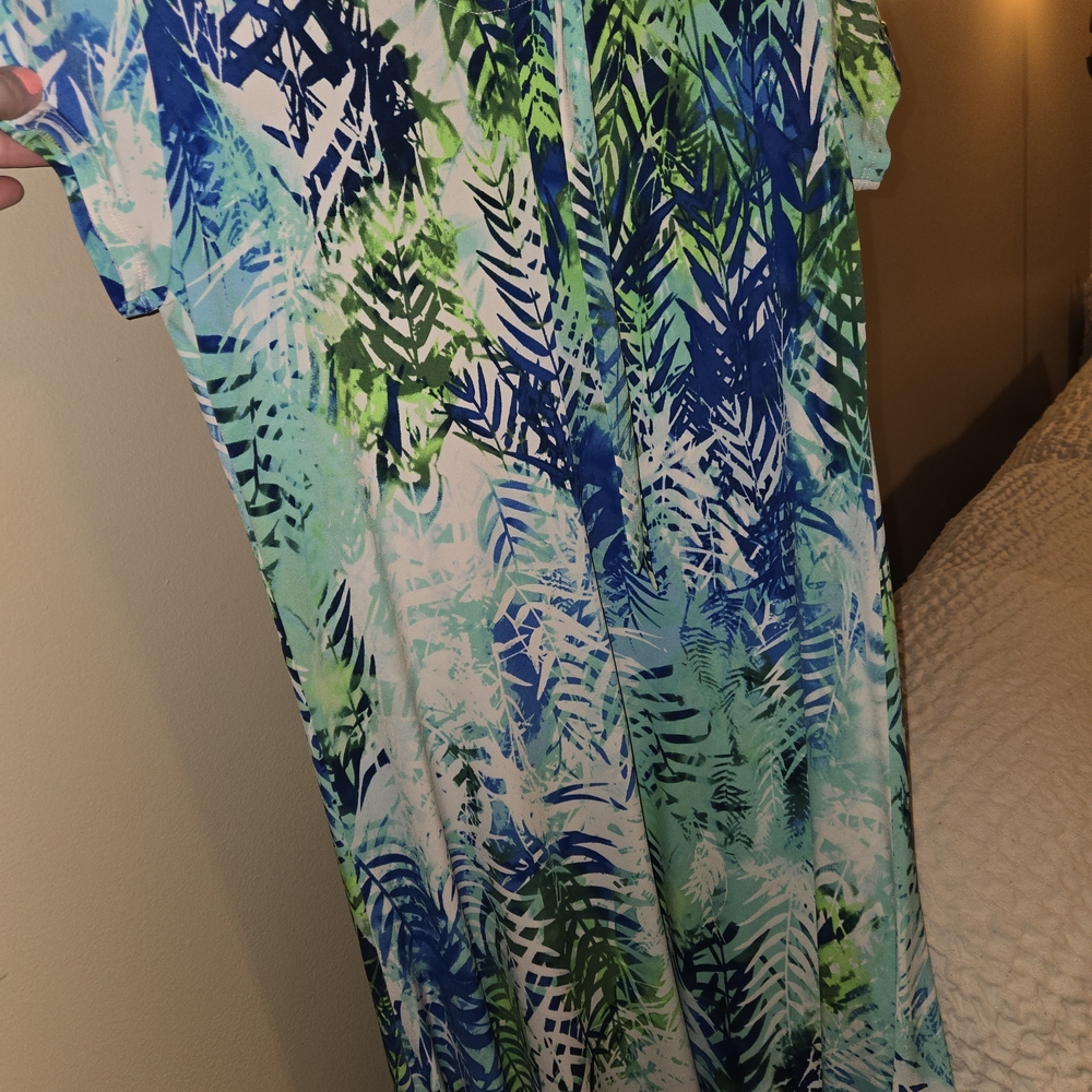 Chico's Blue and Green Leaf Pattern Dress